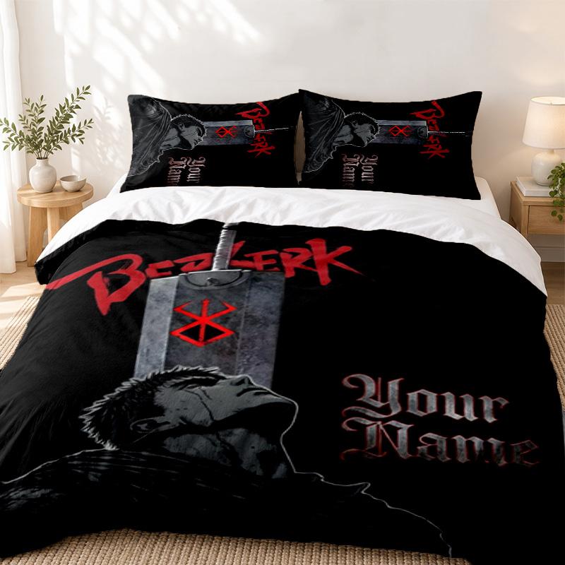 Berserk Custom Name 3pc set Perfect for bedroom use Comfortable bedding set includes a duvet cover and two pillowcases Ideal birthday or Christmas gif