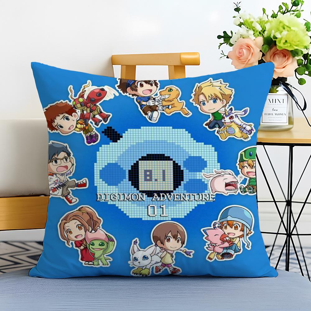 Cute DDigimon Adventure Cushion Cover Washable Linen Pillowcase Soft for Sofa Bed Cozy Home Room Decor