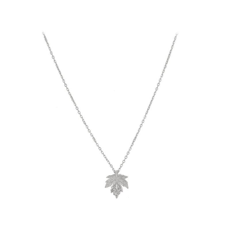 Sterling Silver Maple Leaf Necklace - Korean Style Minimalist Collarbone Chain Pendant for Women