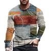 Long Sleeve T-shirt Retro Men 3d Printed Color Pattern Spring And Autumn Casual Fashion Simple Street Clothing Crew-neck Top