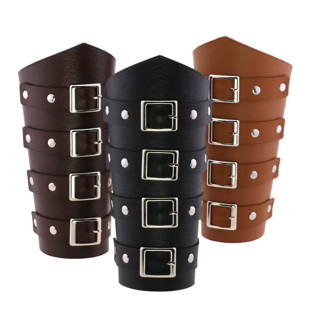 Punk Rock Gothic Leather Wax Rope Riding Belt Buckle Wrist Bracelet Strap Hand Guard Arm Guard Fashionable Knitted Bracelets