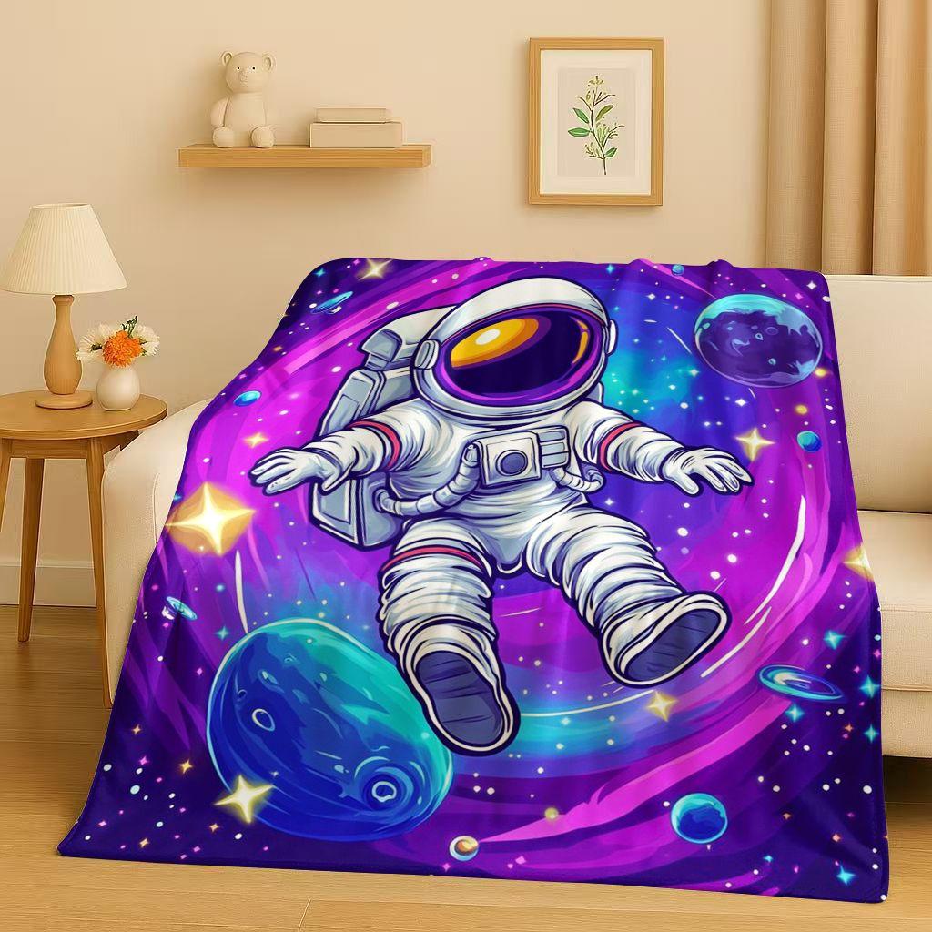 New Cartoon Astronaut Spaceman Planet Flannel Blanket,Ultra Soft Plush Throw for Home Bedroom Bed Sofa Cover Kid Christmas Gift