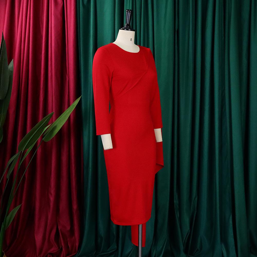 YYFS Women's Fashion Spring Fall Solid Color Print Long Sleeve O-Neck High Waist Casual Dresses