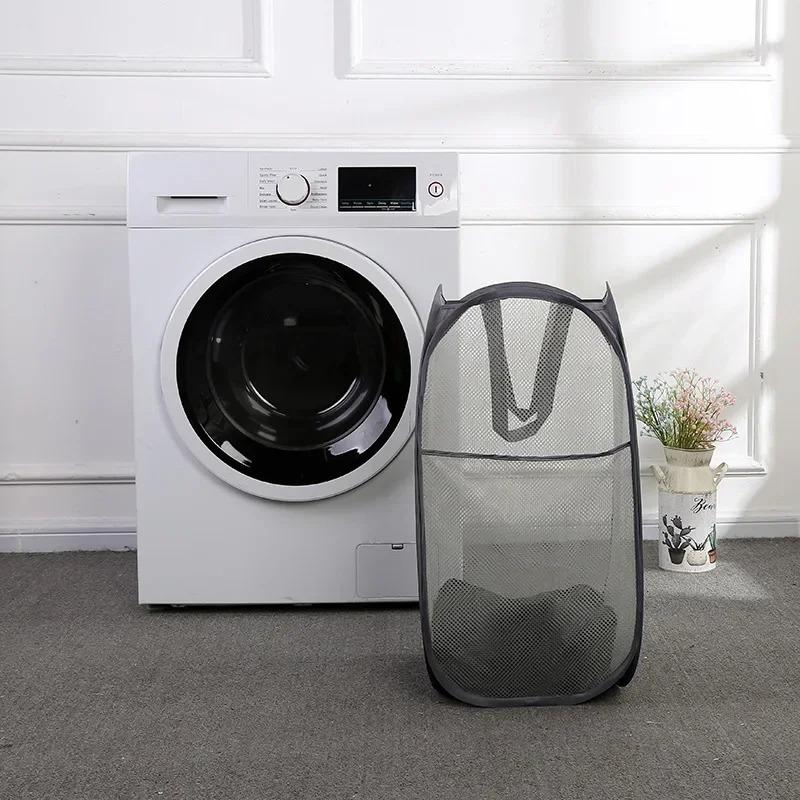 Large Capacity Foldable Dirty Clothes Basket Mesh Bathroom Storage Bucket Portable Organizer for Laundry