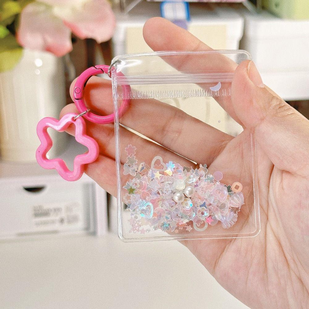 Transparent Cartoon Shake Glitter Bag Beads Doll Bag Keychain Cute Cartoon Doll Storage Bag Girls