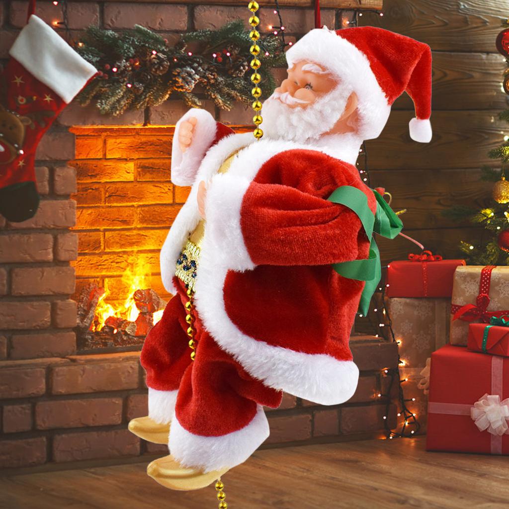 Лазающий Санта Рождественская игрушка с музыкой Автоматическое движение вверх-вниз Украшение для рождественской елки Подвесное украшение 1 м цепочка из бусин