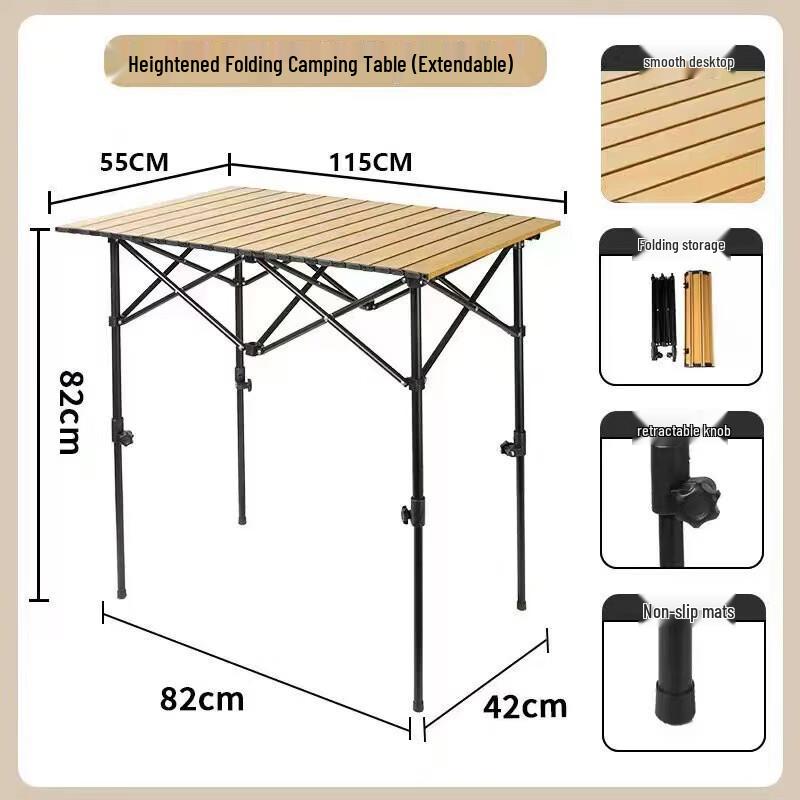 ZISIZ Height-Adjustable Roll-Up Folding Camping Table