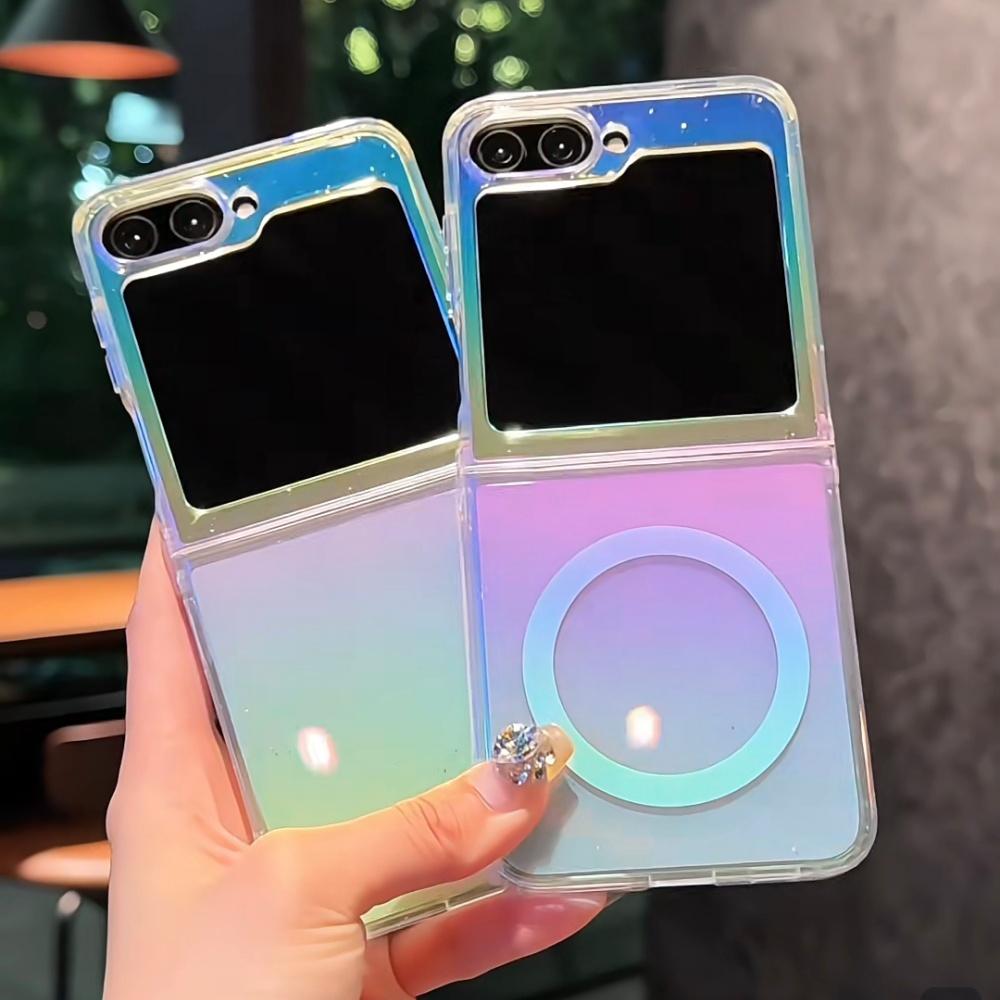 Чехол Laser для Z Flip 7 с поддержкой MagSafe Прозрачные складные чехлы для Samsung Galaxy Z Flip 7 6 5 4 3 Flip7fe Flip7 Сияющий PC Funda