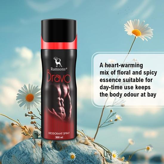 Ramsons - BRAVO Deodorant Spray |200 ML | Body Perfume For Men | TN - Bergamot, Lemon, Lavender | MN - Jasmine, Lily of the Valley | BN - Amber, Cedar