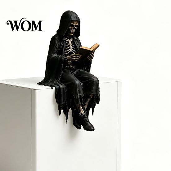 Винтажное Готическое Украшение Фигурка Темного Фэнтези, Скелет Читающий Книгу Статуэтка, Академическая Книжная Полка Домашний Декор для Библиотеки Офиса Кабинета Коллекционера