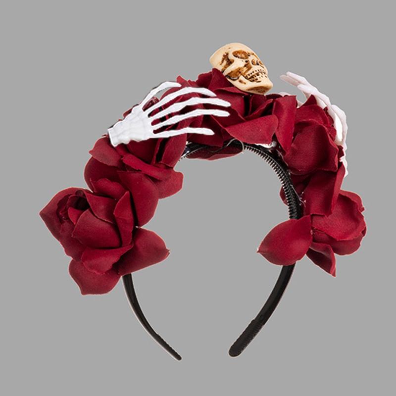 Skull Headband Halloween Tiaras And Crowns Halo Flower Headband Day of The Dead Headband Rose Flower Crown Hairband