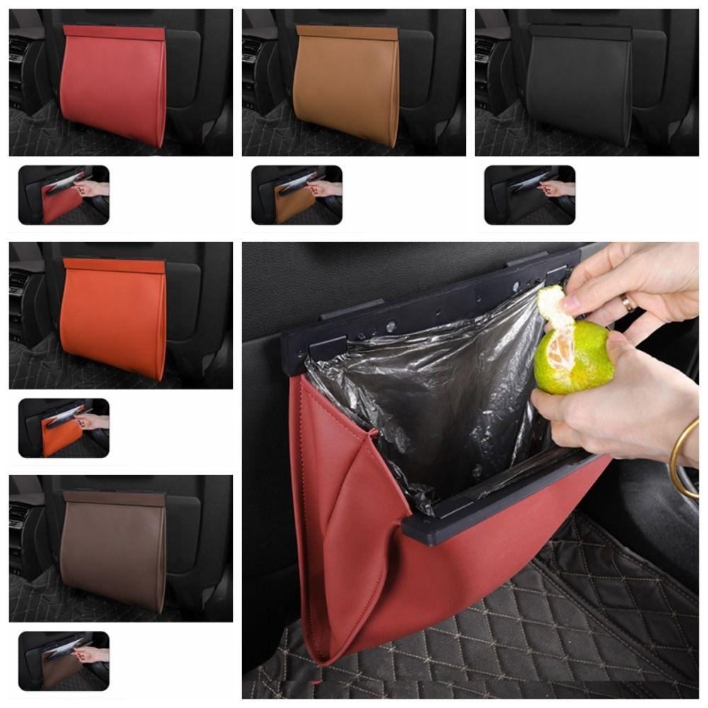 Waterproof Magnetic Adsorption Storage Bag Leather Seat Hanging Trash Can  Car Interior Supplies