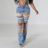 Сломанные дырки Тяжелая промышленность гвоздь бисер эластичные джинсы брюки для женщин