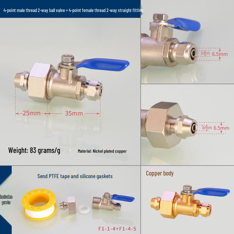 Household Water Purifier Tee Connector 4 to 2 Point Ball Valve for Filter and Dispenser