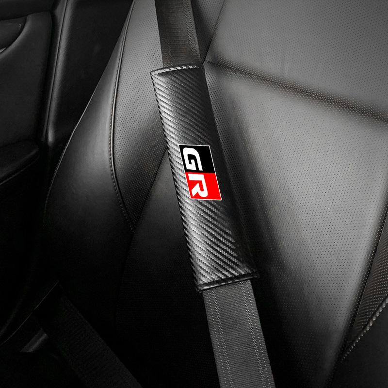 XBWF1 For Toyota GR 86 Supra Yaris RAV4 Prius Corolla C-HR Auris TRD 2pcs Carbon Fiber Leather Safety Belt Shoulder Cover Accessories