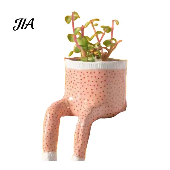 Креативный подарок на новоселье Милый Цветочный Горшок на Ножках, Сидящий Человек из Смолы с Ножками, Сидящий на Полке Горшок для Суккулентов и Кактусов для Дома