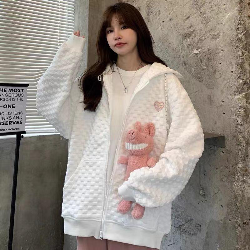 Женская толстовка High Street Hi-Hop Waffle Love, весна-осень, свободная, ленивый стиль, тонкая студенческая куртка большого размера