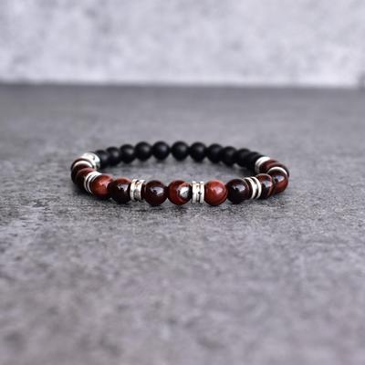 Genuine Red Tiger's Eye and Matte Onyx Beaded Bracelet Stretchable Beaded Bracelet for Men Two Gemstones Jewelry for Him Gift for Him