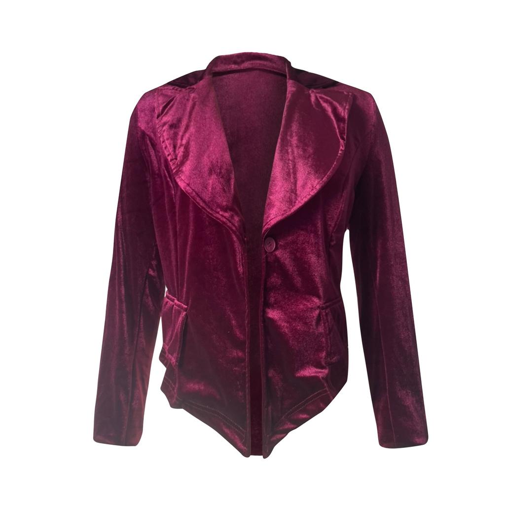 Женская свободная куртка из однотонного золотистого бархата с длинными рукавами и лацканами