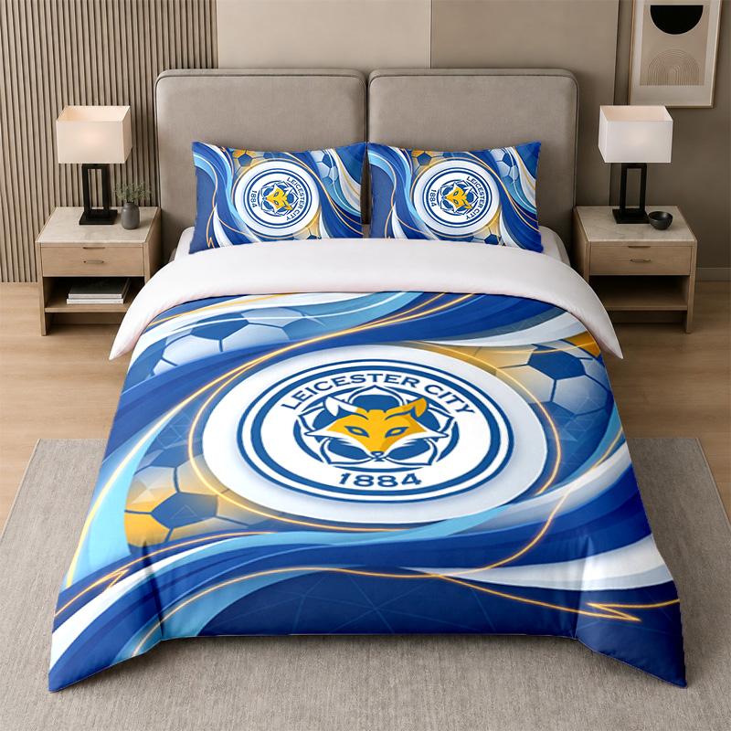 3Pcs Bedding SetLeicester City Football Soft Bed Sheet and Two Pillowcases Home Bedroom Decor