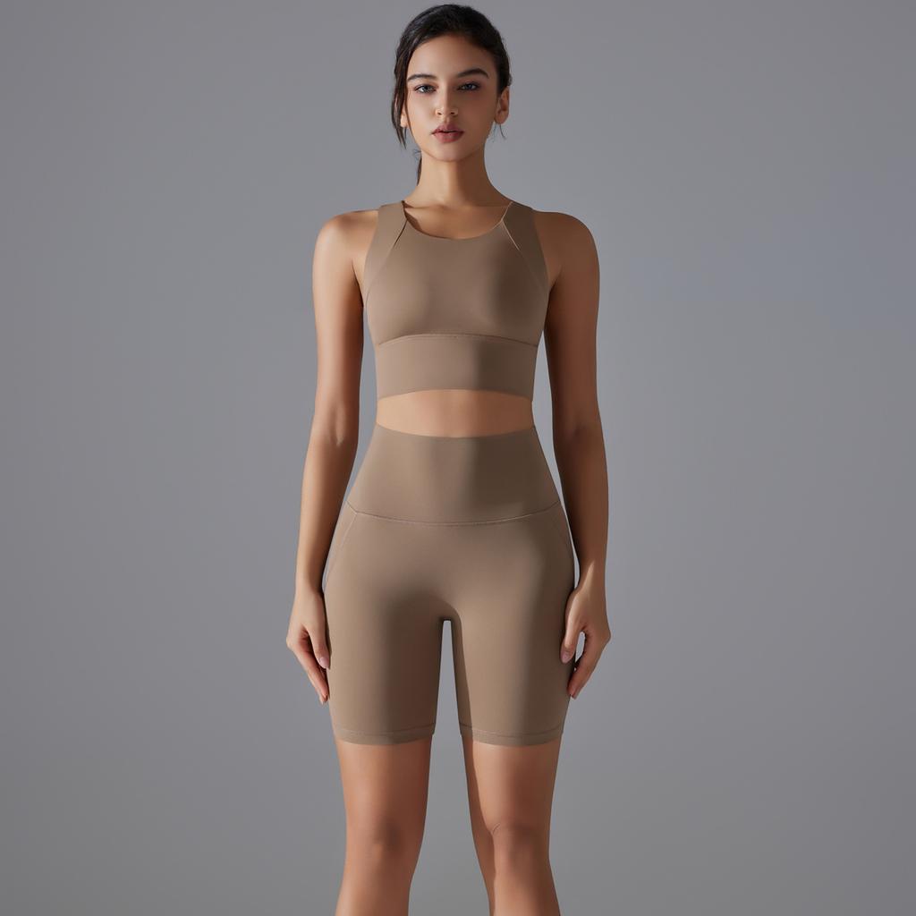 New High Waist And Beautiful Buttocks Antibacterial Yoga Suit, Nude Sports Fitness Set, Quick Drying Running Yoga Two-Piece Set For Women