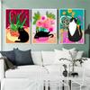 Fashion Flower Black Cat Colorful Poster Abstract Pink Roses Canvas Painting Print Rug Wall Art Picture For Kids Room Home Decor