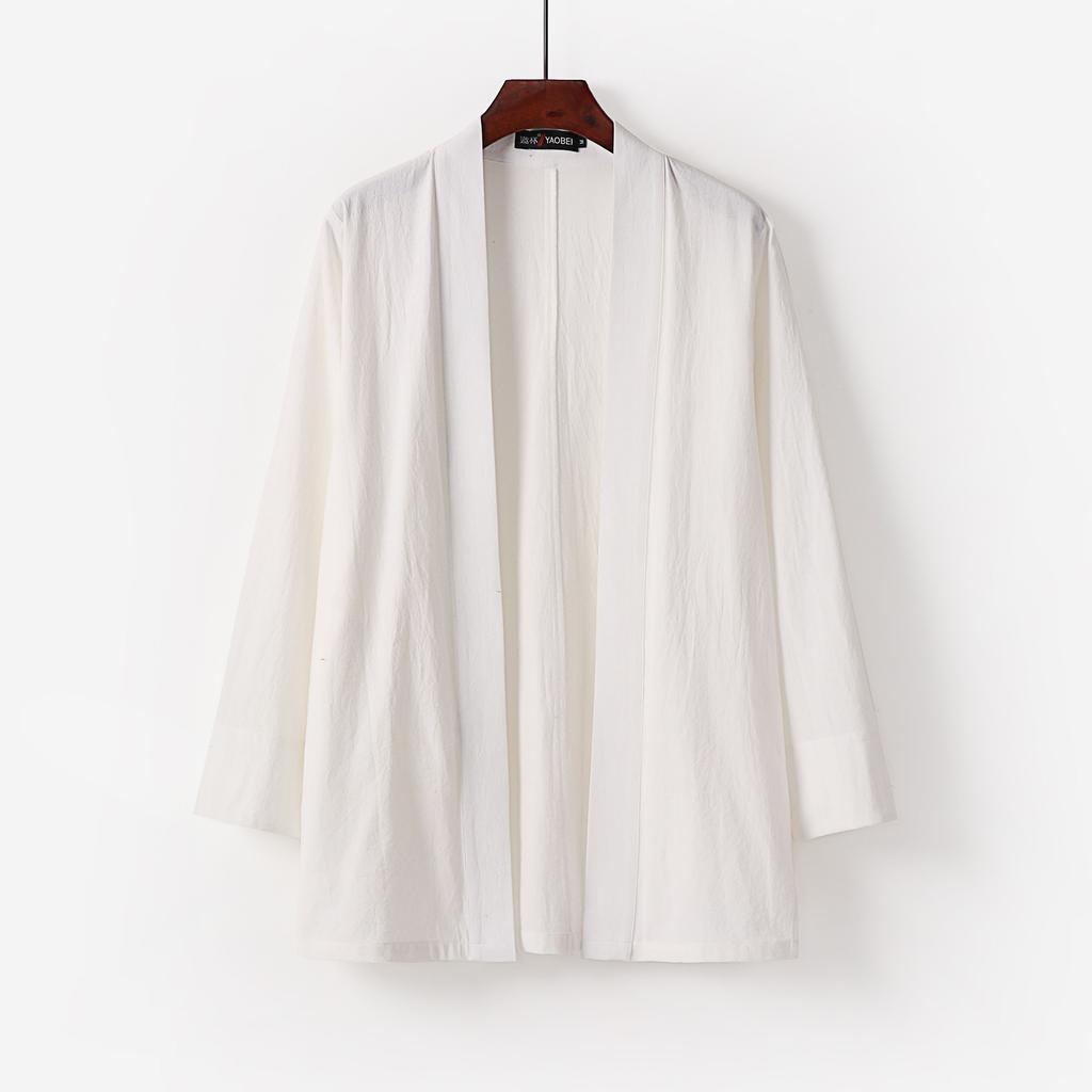 Men's Japanese Kimono Cardigan Loose Cotton Linen Open Front Casual Summer Shirt Jackets