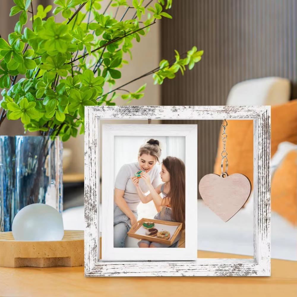 With Heart Pendant Desktop Photo Frame Wooden Photo Display Frame Home Supplies