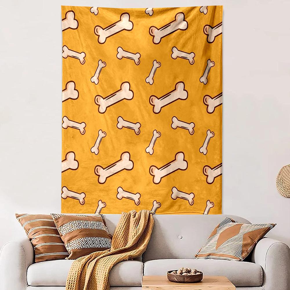 Orange background dog bone cartoon patterned tapestry for bedroom and living room home decor sofas
