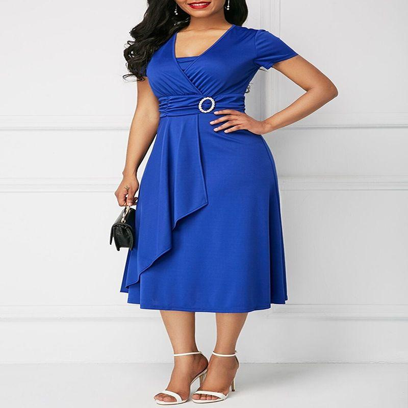 Trendy Plus Size Summer Vogue Sexy Asymmetric Hem V Neck Mini Dress For Fashion Forward Women