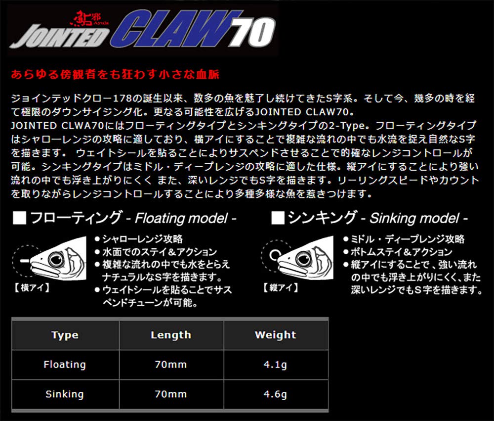 GAN CRAFT Приманка Ayuya Jointed Claw 70 S Ayu #01