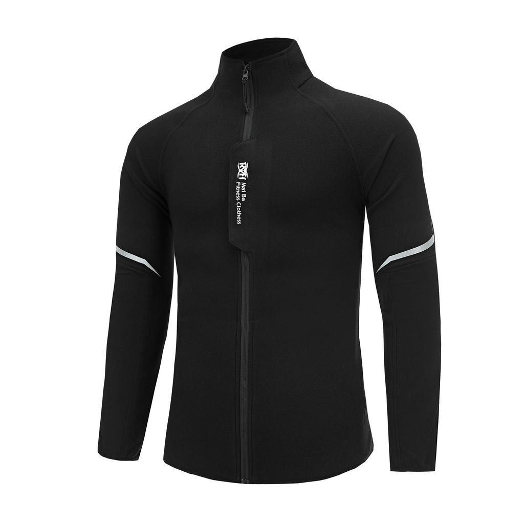 Autumn Winter Full Zipper Outdoor Slim Stand Collar Plus Velvet Training Fitness Sports Ç Jacket Base Top Men