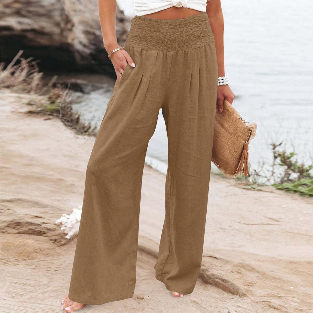 Women's Casual Pants Loose Soft Solid Color  Wide Leg Long Pants High Waist Straight Leg Pants