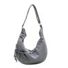 Vintage Trendy Cow Horn Bag Pleated Plaid Lightweight Canvas Bag Zipper Closure Large Capacity Crossbody Bag Leisure
