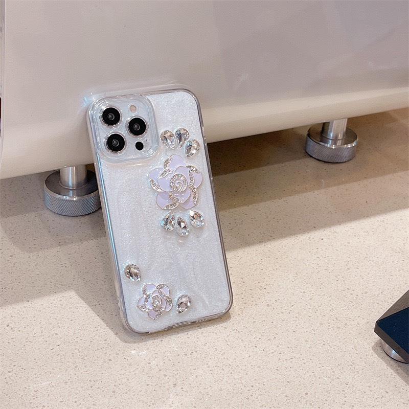 Luxurious Glue Rhinestone Flowers for IPhone17promax Mobile Phone Case for Apple 16plus Anti-fall 15 All-inclusive