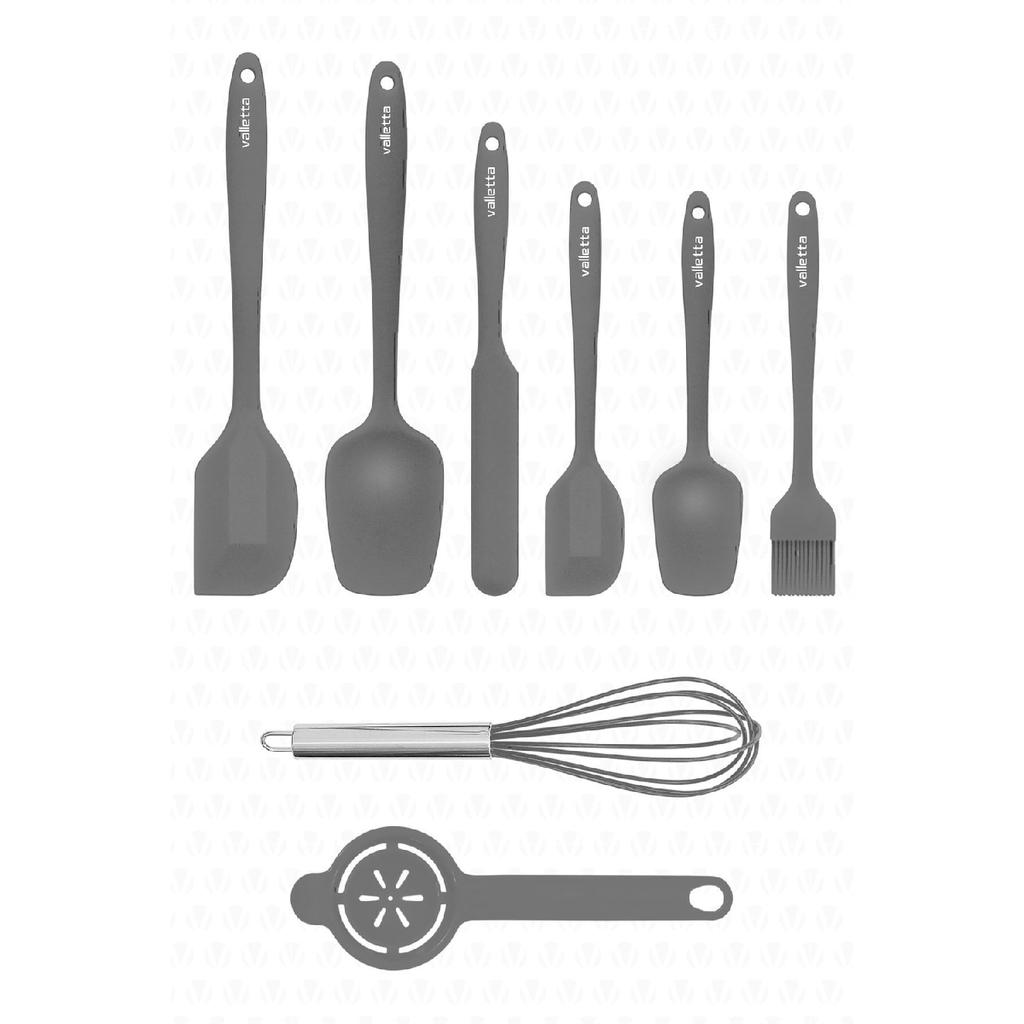 Drongo Heat Resistant Fireproof Nonstick Silicone Spatula Set 8 Pieces Black