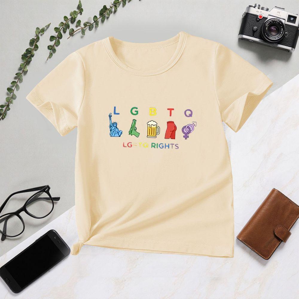 Women Short Sleeve Summer Colorful Letter Print LGBT Equality Fashion Casual Tops Y2k Streetwear
