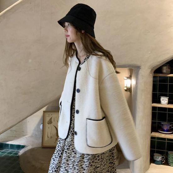 Женское осенне-зимнее пальто, однобортное, однотонное, свободные накладные карманы, термостойкий кардиган с длинными рукавами, повседневная куртка