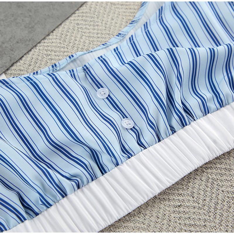 Повседневный комплект женской рубашки с полосатым лацканом, сексуальные брюки-трубы со шнуровкой и высокой талией, весенний модный элегантный женский костюм-майка в стиле пэчворк 2025 года