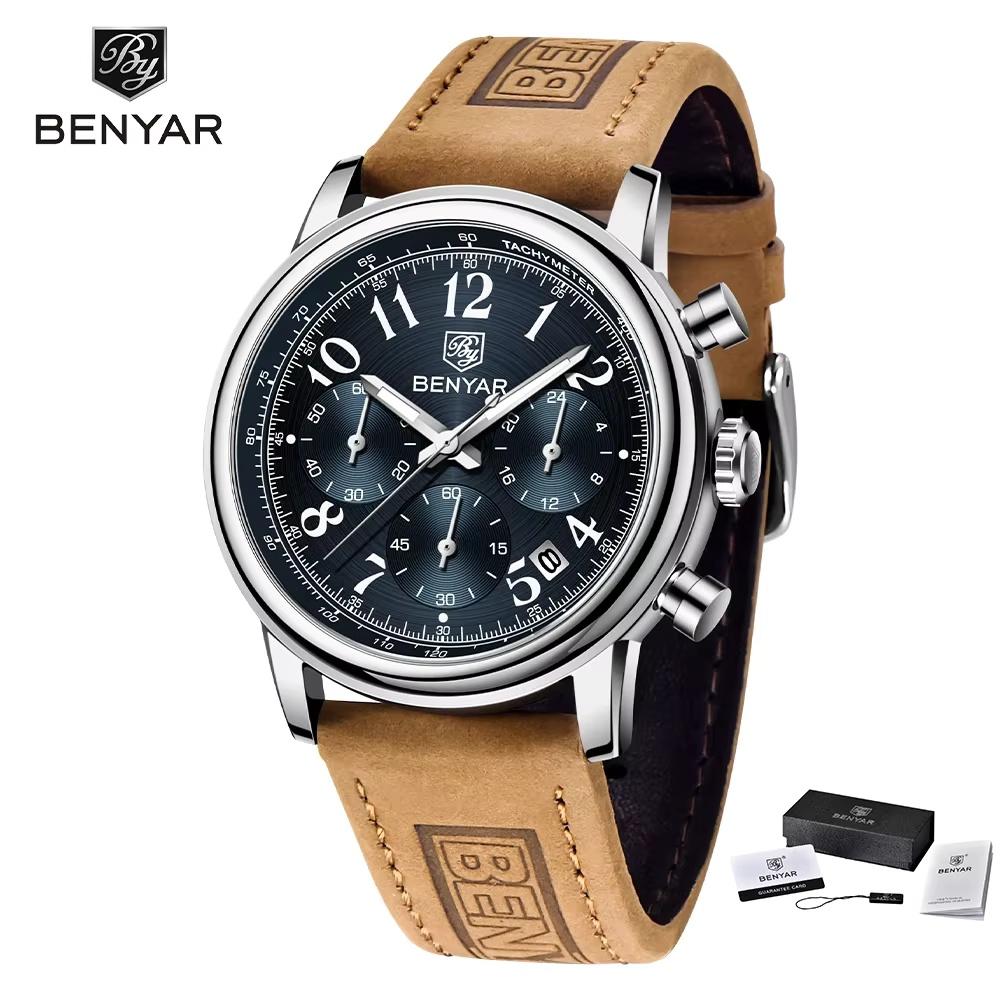 BENYAR New Sports Men Quartz Wristwatch Luxury Leather Military Watches 5 Bar Waterproof Fashion Watch For Men reloj hombre