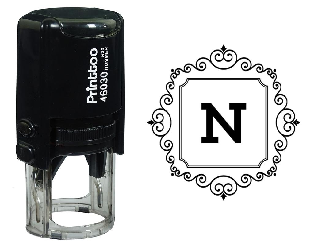 Printtoo Square Swirl Border Alphabet N Monogram Initial Self Inking Rubber Stamp Office
