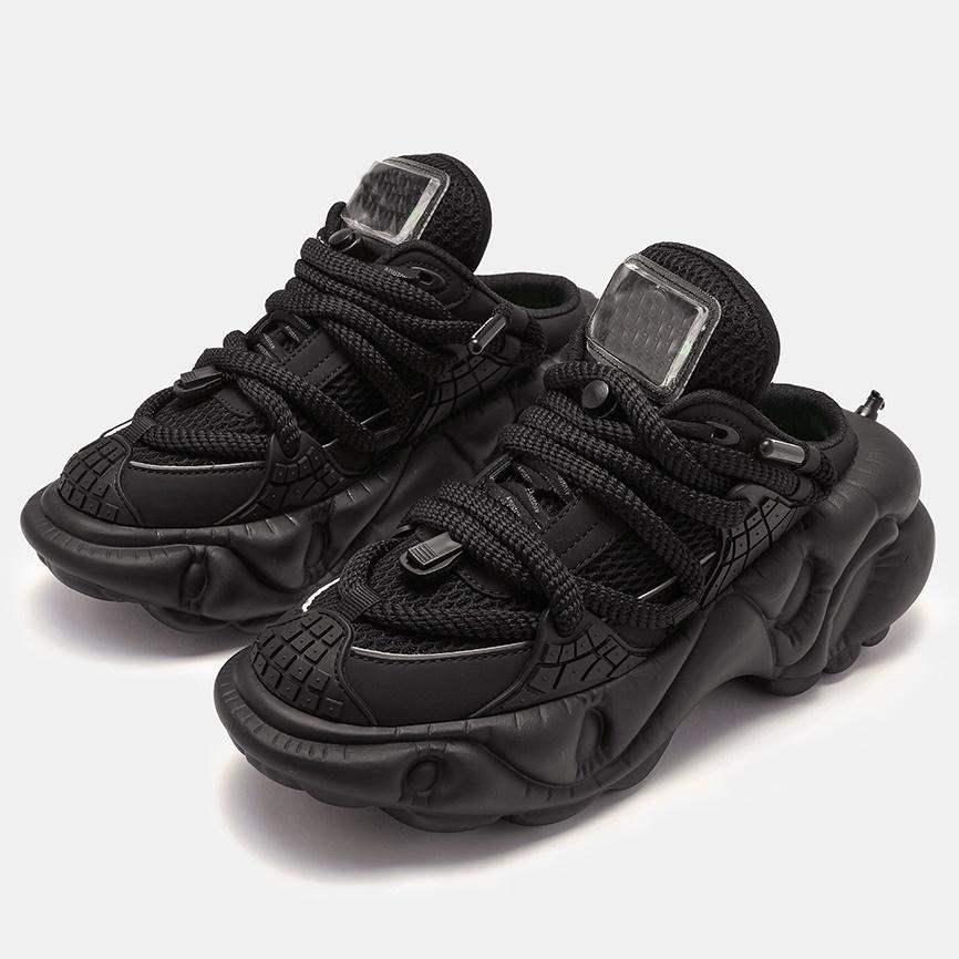 Fashion Super Soft Thick Sole Women/men Sport Shoes Lace Up Breathable Mesh Sneaker Casual Slippers Black/silver Platform Shoes