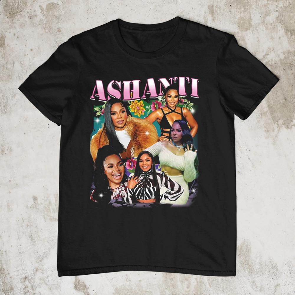 NEW Ashanti Rap Tshirt Short Sleeve Black All Size Shirt Unisex T-Shirt