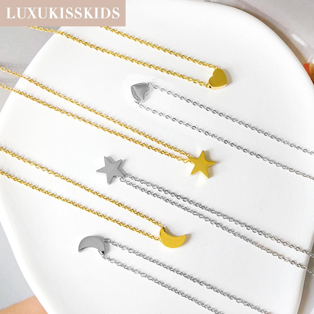 LUXUKISSKIDS сердце звезда луна кулон ожерелья крошечные подвески колье из нержавеющей стали для женщин/девочек свитер Y2K ювелирные изделия в стиле бохо ожерелья