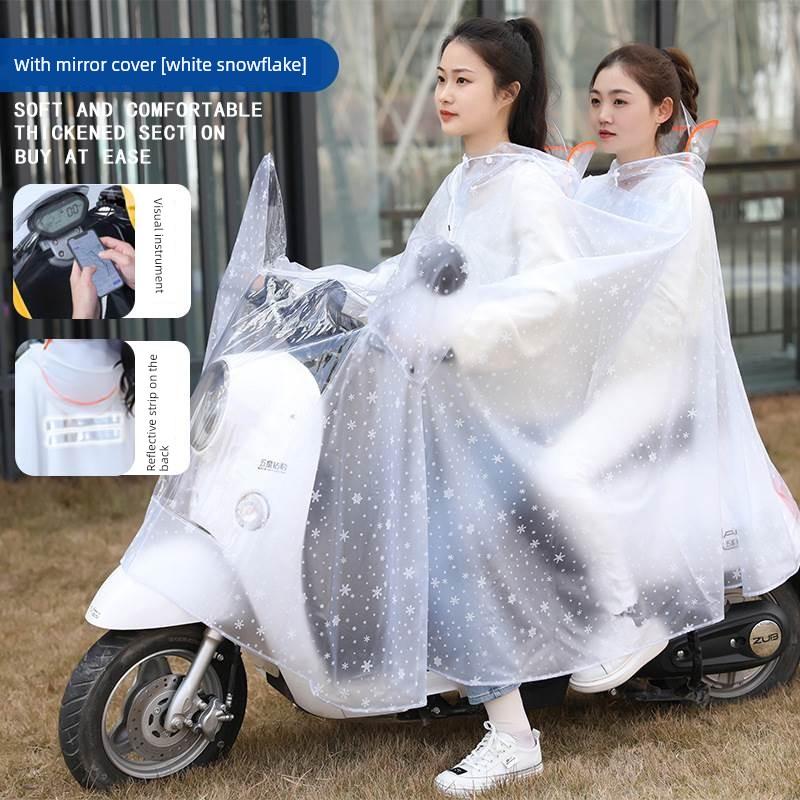 Raincoat for Electric Scooter, Double Seat, Parent-Child, Long Style, Full-Body, Heavy Rain Protection, Motorcycle-Specific, Transparent Rain Poncho