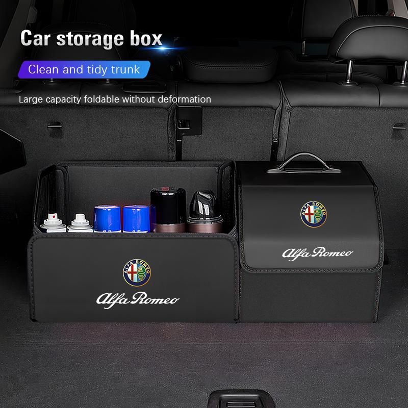 AGU1 Leather Folding Storage Box Car Trunk Tool Organizing Accessories For Alfa Romeo Giulietta Mito 159 Giulia Stelvio 156 147 Brera
