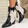 Модные комбинированные одинарные ботинки Осень Новые Остроносые Ботильоны-чулки на блочном каблуке средней высоты