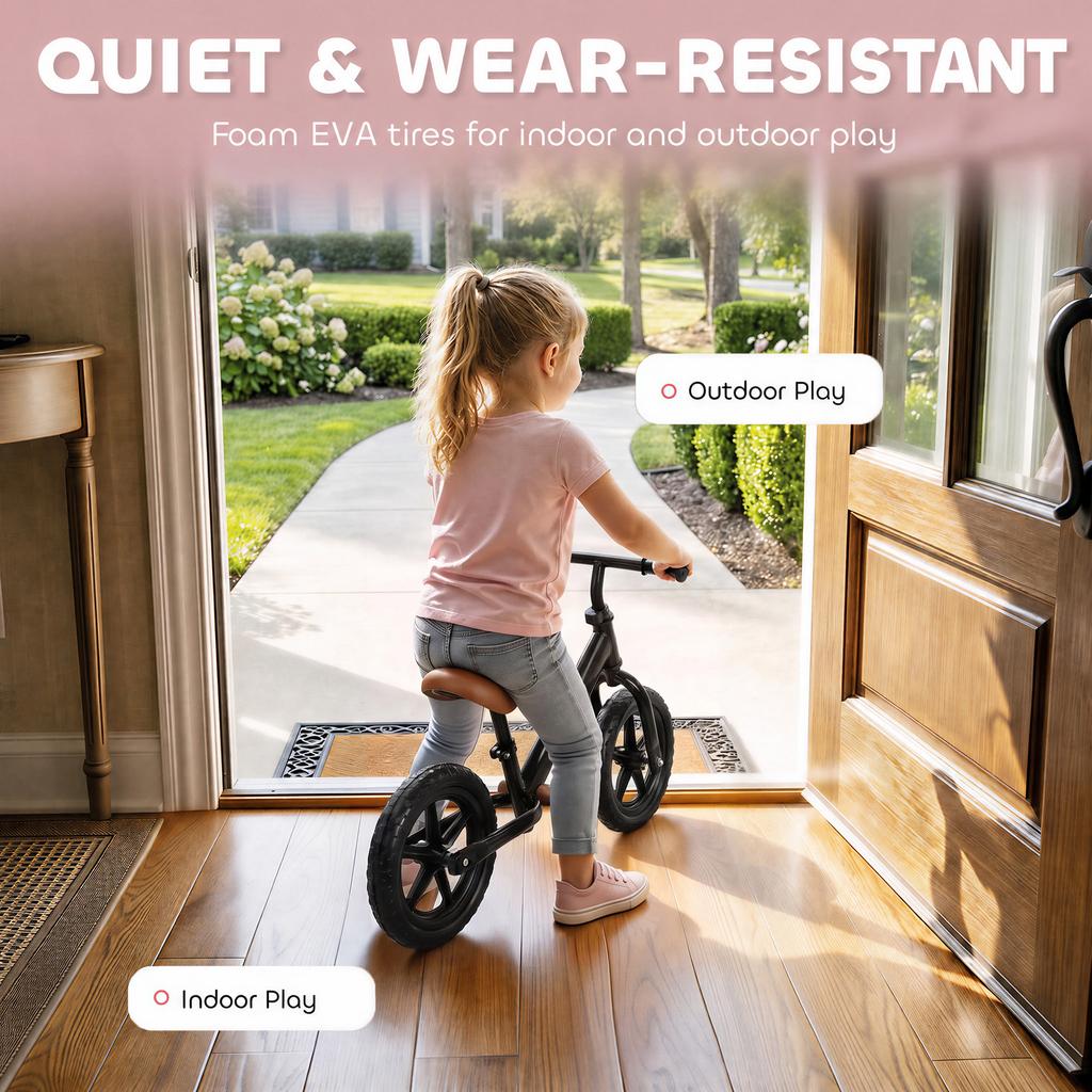 11.2" Balance Bike for 2-5 Years, Toddler Bike with Lighting Wheels, Adjustable Seat & Handlebar, Black