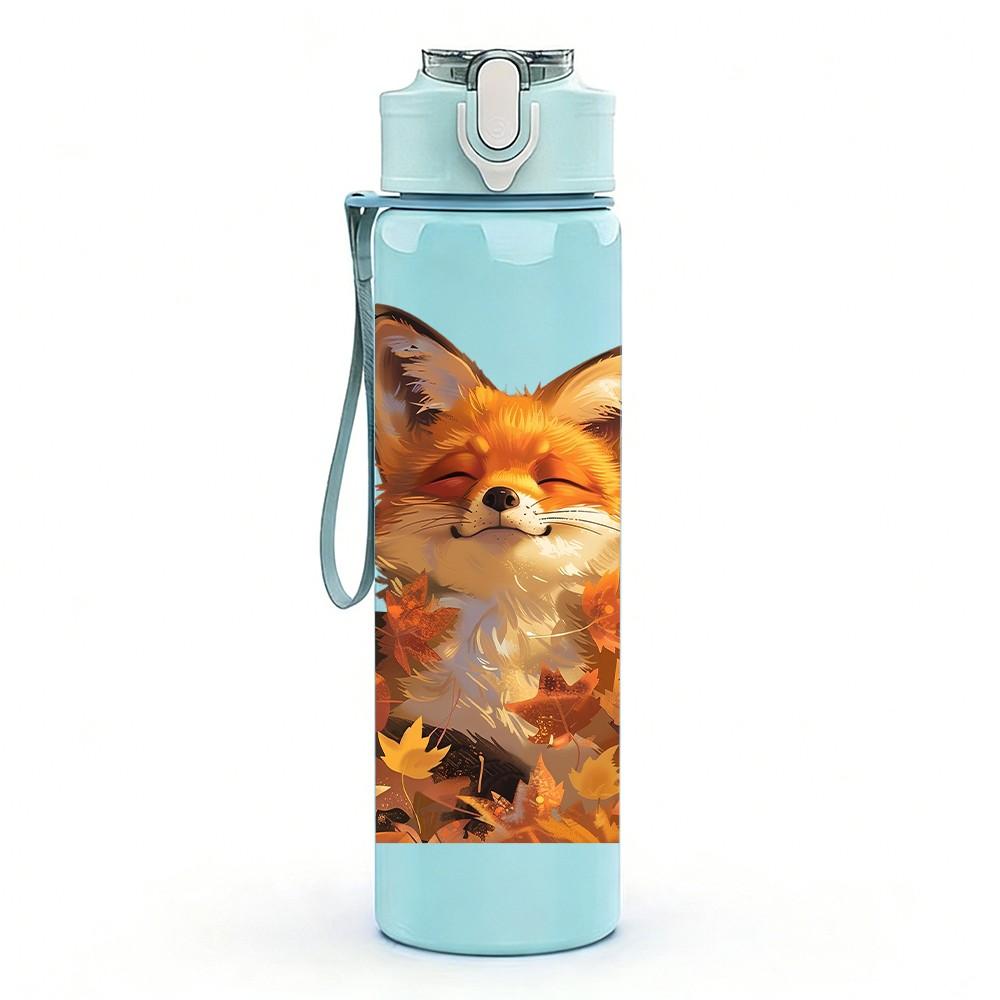 1PC Fox Cub Forest Wild Animal Print 750ml Color Plastic Sports Water Bottle Leakproof Flip Straw Lid Suitable for Sports Office Home Use
