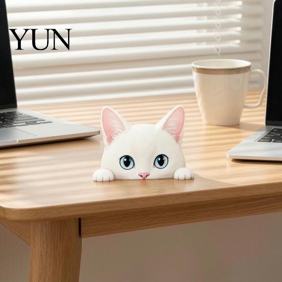 Реалистичная деревянная статуэтка кошки, милый ornament-сиделка для полки, фигурка подглядывающего котенка, фигурки животных-сиделок, 2D плоская декоративная для настольных компьютеров и книжных полок